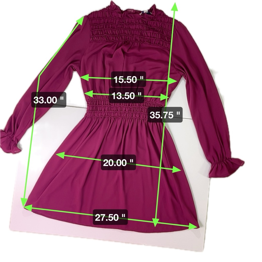 She + Sky Magenta Long Sleeve Mini Dress Sheer With Lining Women’s Size Medium - Picture 9 of 9